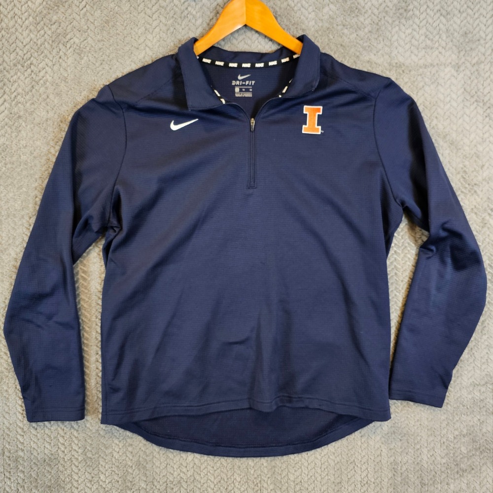 Nike Illinois Fighting Illini Dri-FIT Quarter Zip Pullover Mens XL Navy Blue